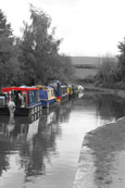 Canal boats moored on the Brecon Canal near Brecon, Wales